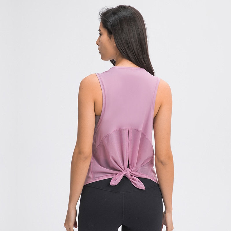 Amy Mesh Back Tie Tank - 14 Colors