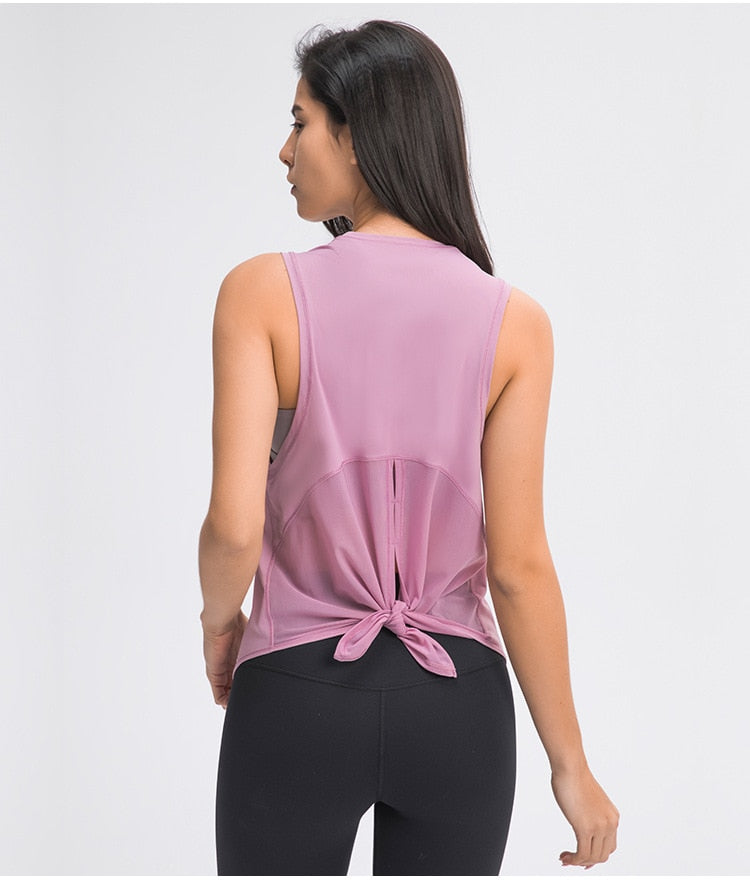 Amy Mesh Back Tie Tank - 14 Colors